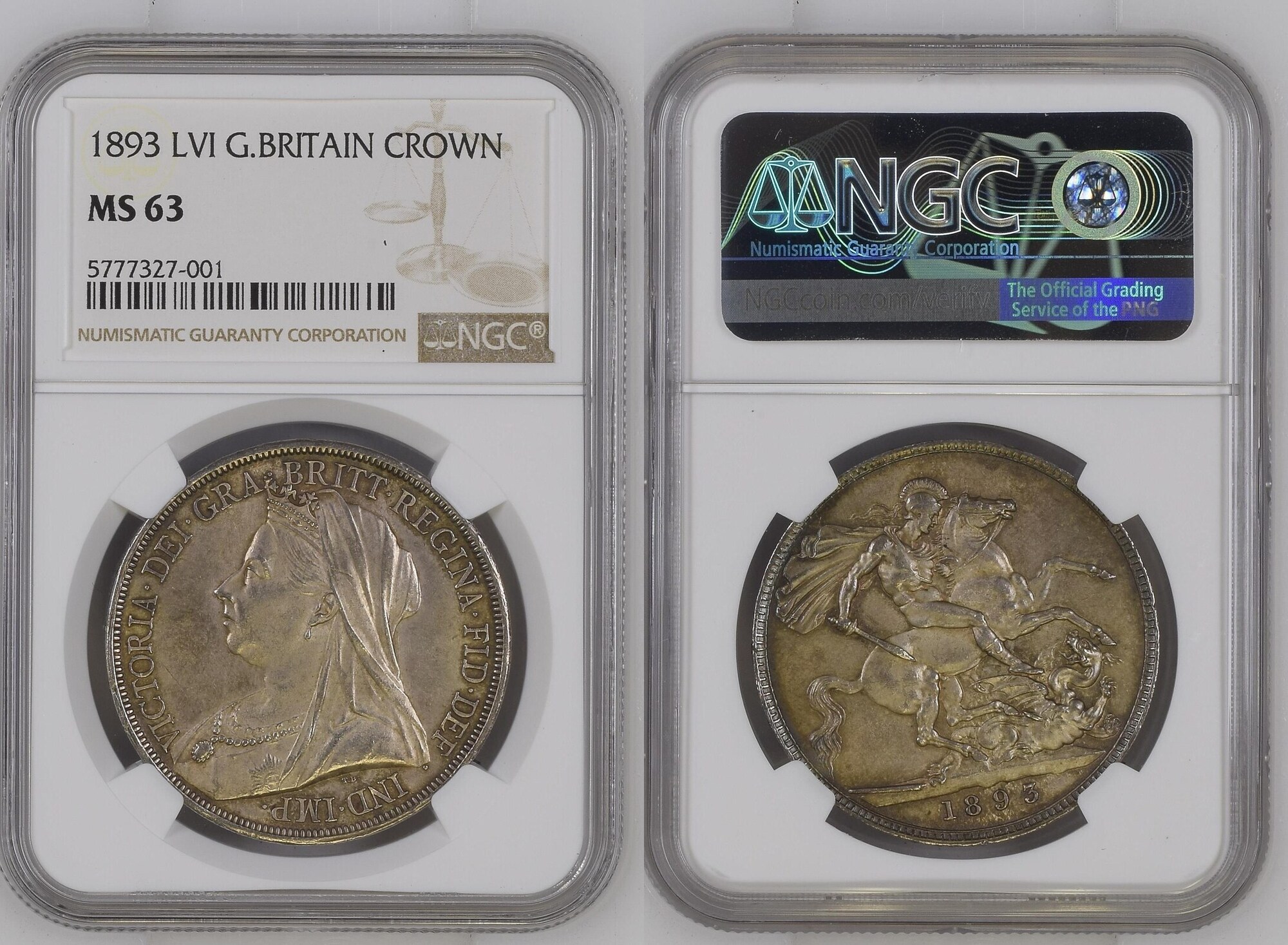 G.BRITAIN 1893 LVI 1893 Crown Queen Victoria NGC MS 63 | MA-Shops