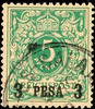 Deutsch-Ostafrika 3 Pesa on 5 Pfg, overprint in type I, neat cancelled, Michel 60.- -