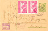 Serbien Ganzsachen 1, 50 Din. Postal stationery postcard with additional franking 3 Din (2) with single circle. VALJEVO 3 / 17. V. 44 as well cen -