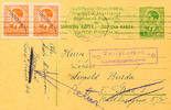 Serbien Ganzsachen Postal stationery postcard from kingdom Yugoslavia with value cancel 1 Din. And green guilloche overprint and with additional fr -