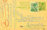 Serbien Ganzsachen Postal stationery postcard from kingdom Yugoslavia with value cancel 1 Din. And green guilloche overprint and with additional fr -