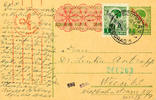 Serbien Ganzsachen Postal stationery postcard from kingdom Yugoslavia with value cancel 1 Din. With overprint Serbia and red guilloche overprint an -