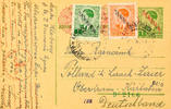 Serbien Ganzsachen Postal stationery postcard from kingdom Yugoslavia with value cancel 1 Din. With overprint Serbia and red guilloche overprint an -