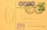 Serbien Ganzsachen Postal stationery postcard from kingdom Yugoslavia with value cancel 1 Din, the with D. 1, 50 and SRBIJA overprinted is, as prop -