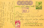 Serbien Ganzsachen Postal stationery postcard from kingdom Yugoslavia with value stamp 1 Din, the with D. 1, 50 and SRBIJA overprinted is, as domes -