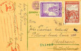 Serbien Ganzsachen Postal stationery postcard with pasted over value stamp through 0, 50 Din. And 1, 50 Din. As foreign-card to Pölland with dispat -