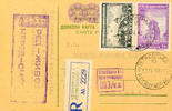 Serbien Ganzsachen Postal stationery postcard from kingdom Yugoslavia with value cancel 1, 50 Din, the with D. 1, 50 and SRBIJA overprinted and wit -