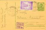 Serbien Ganzsachen Postal stationery postcard with value stamp 1, 50 Din. And additional franking over 0, 50 Din. Because postage increase on 2 Din -