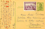 Serbien Ganzsachen Postal stationery postcard with value cancel 1, 50 Din. And additional franking over 2 Din. For foreign postage as foreign-card -