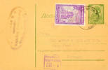 Serbien Ganzsachen Postal stationery postcard with value stamp 1, 50 Din. And additional franking over 0, 50 Din. Because postage increase from 1.6 -