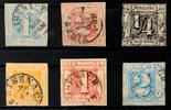 Thurn & Taxis Ortsstempel Eisenach - small single circle cancel, on six different values with small defects, Michel no. 15, 16, 26, 28, 38 and 39, latte -