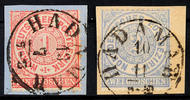 Thurn & Taxis Nachverwendungen HADAMAR - single circle cancel, on two very fine pieces of letter North German Postal District 1 and 2 Gr. -