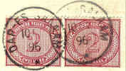 Deutsch-Ostafrika - Vorläufer 2 Mark stamp only for franking by the postal service, horizontal pair - used Dar it Salaam 10 / ? 96 on piece, the right stamp with -