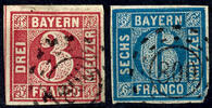 Bayern offene Mühlradstempel 800 - Stokkem, clear on having full margins 3 Kr. Red and at the bottom on the right deficient 6 Kr. Blue -