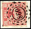 Bayern offene Mühlradstempel 860 - Mulhouse, clear on piece with full / wide margined 9 Kr. Red, stamp right above a small cut -