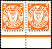 Danzig 5 Pfg on matt chrome yellow paper, coil perforation, horizontal pair from lower margin of the sheet, mint never hinged, Michel 2 -