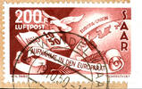 Saargebiet 200 Fr. Council of Europe airmail stamp, plate flaw I white dot behind currency designation F (field 15), neat cancelled on pi -