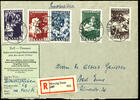 Saargebiet 12 Fr. - 50 Fr. Peoples help, complete set with 5 values on postage exceeding tariff rate registered letter, cover with transpor -