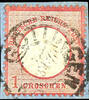 Deutsches Reich 1 Groschen small breast shield, carmine, special feature embossment strong left postponed, cancelled by Hanover cancel Goettingen on p -
