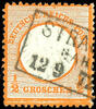 Deutsches Reich 1/2 Groschen 1 / small breast shield, orange, plate flaw VIII small colour line over egg in Reichs (field 107), cancelled by Prussian fram -