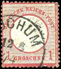 Deutsches Reich 1 Groschen large shield, carmine, special feature strong about 2, 5 mm downward displaced embossments, further small missing part of the -