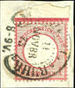 Deutsches Reich 1 Groschen large shield, carmine, upper margin copy (torn, shortened), sound on piece with horseshoe cancel Mühlheim on d. Ruhr 11. Novbr -