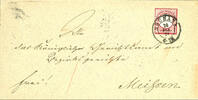 Deutsches Reich 1 Groschen large shield, carmine, rare plate flaw LXVIII ink curl over P in post, properly franked single franking on cover from Oschat -