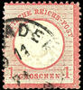 Deutsches Reich 1 Groschen large shield, carmine, special feature embossing flaw: prominent larger missing part of the embossing at the bottom on the rig -