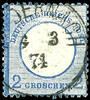 Deutsches Reich 2 Groschen large shield, blue, special feature small size L15 and additional to the top recess embossment, cancelled by single circle. -