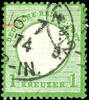 Deutsches Reich 1 Kreuzer large shield, yellowish green, special feature: clearly about 2 mm to the right above displaced perforation, cancelled by sin -