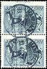 Deutsches Reich 20 Mark Pflüger, vertical pair from upper margin, with defective or badly placed perforation - through it on of the upper stamp part -