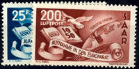 Saargebiet 25 Fr. And 200 Fr. Council of Europe, in perfect condition mint never hinged, photo expertize Ney VP (2017) : genuine, perfec -