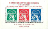 Berlin Souvenir sheet issue monetary reform vitims with both plate flaws, break in the 'C' from 'monetary reform vitims' on the 10 P -