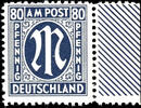 Bizone 80 Pfg first issue of stamps for Germany after WW II., black violet ultramarine, perforated L 11: 11œ, in perfect condition mint -
