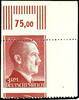 Deutsches Reich 3 Reichsmark 3 Reichmark Hitler, variety vertical imperforated, corner margin piece top right with horizontal displaced perforation, perf -