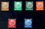 Deutsches Reich 6 Werte 3 Pfg to 25 Pfg. Hindenburg misery, 6 values mint never hinged, Michel 150.- -