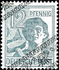 Bizone 12 Pfg worker with ribbon type overprint, variety diagonally overprint, in perfect condition mint never hinged, expertized Sch -