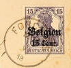 Belgien Stempel FORCHIES 4 IV 18, clear on piece 15 C. -