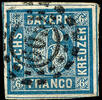 Bayern offene Mühlradstempel 605 - ZWEIBRUECKEN, on wide margined 6 Kr. Blue with almost completely separator lines at all four sides -