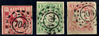 Bayern offene Mühlradstempel 704 - BODENWÖHR, each clear on three having full margins values, small defects -