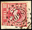 Bayern offene Mühlradstempel 860 - Mulhouse, clear on piece with at the bottom cut into, otherwise wide margined 9 Kr. Red -