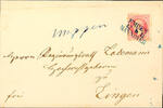 Hannover Nachverwendungen EMDEN 12.4. II Hanover blue route stamp on 1 Gr. Carmine on envelope with handwritten Station task Meppen to Lingen -
