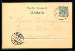 Deutsches Reich - Bahnpost Krone reprints. LAHNSTEIN-SIERSHAHN ZUG 2 - railway mail oval cancel, on postal stationery postcard 5 Pfg / eagle with senders note -