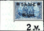 Belgien 2 Mark 3 C. On 3 Pfg - 2 Fr. 50 C. On complete overprint issue, partly edge respectively corner margin copies, sound unused, the two of -