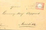 Hannover Nachverwendungen USLAR 13 FEBR. - frame cancel with two lines, on envelope 1/2 Gr. Brick red small breast shield in the characteristic country -
