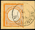 Hannover Nachverwendungen WENNIGSEN 24 / 7 - two ring cancel, clear and complete on postcard coupon 1/2 Gr. Orange small breast shield, at the bottom a -