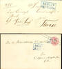 Berlin Stempel BERLIN - blue box cancel of 2 lines, KBHW 35 b, each on postal stationery cover 1 Sgr. As local letter and on official letter -