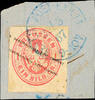 Preußen Ganzsachen-Ausschnitte 1 Sgr. Coat of arms, correct cut-out postage stamp impression, with blue Roman type single circle postmark BERLIN post EXP. 14 -