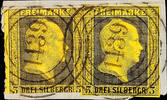 Preußen Nummernstempel 1439 (closed 4) - STETTIN, two clear strikes on piece with two pieces 3 Sgr., left stamp cut into, right on all sides full mar -