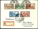 Saargebiet 8 Fr. - 50 Fr. Peoples help 1950, complete set with 5 values, neat cancelled on postage exceeding tariff rate registered letter, -